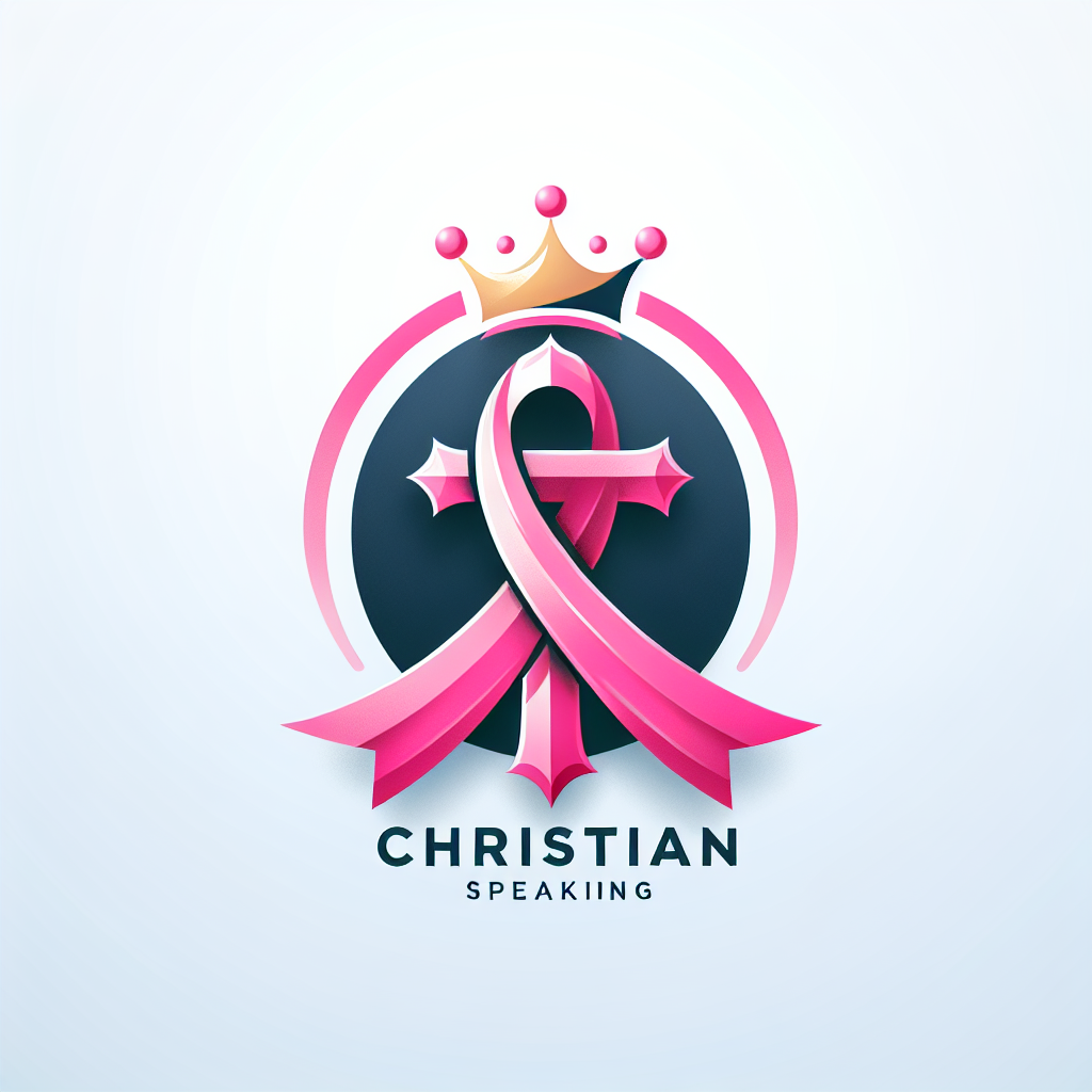 A logo for a Christian inspirational speaker site, capturing the essence of faith in a design that is impactful and uplifting, reflecting a message of hope and inspiration for breast cancer survivors  with pink awareness ribbon and crown on cross
